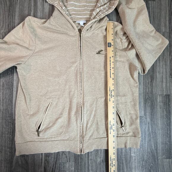 Charter Club XL Beige Zip Hoodie Jacket Cotton Blend Hooded Pockets Korea - Picture 4 of 5